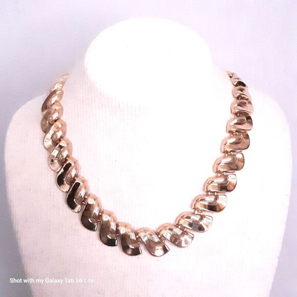 Statement Choker Necklace Gold Tone Chunky Links - Picture 1 of 12